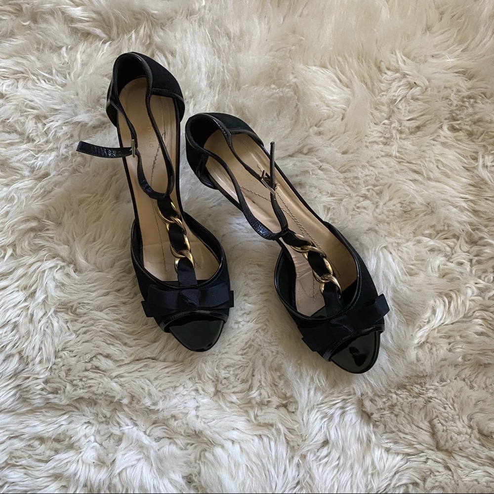 Kate Spade black suede and patent heels. Size 10